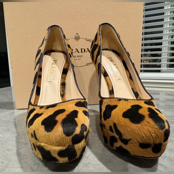 Prada Leopard Suede Platform Pumps Size 7 - Picture 2 of 8